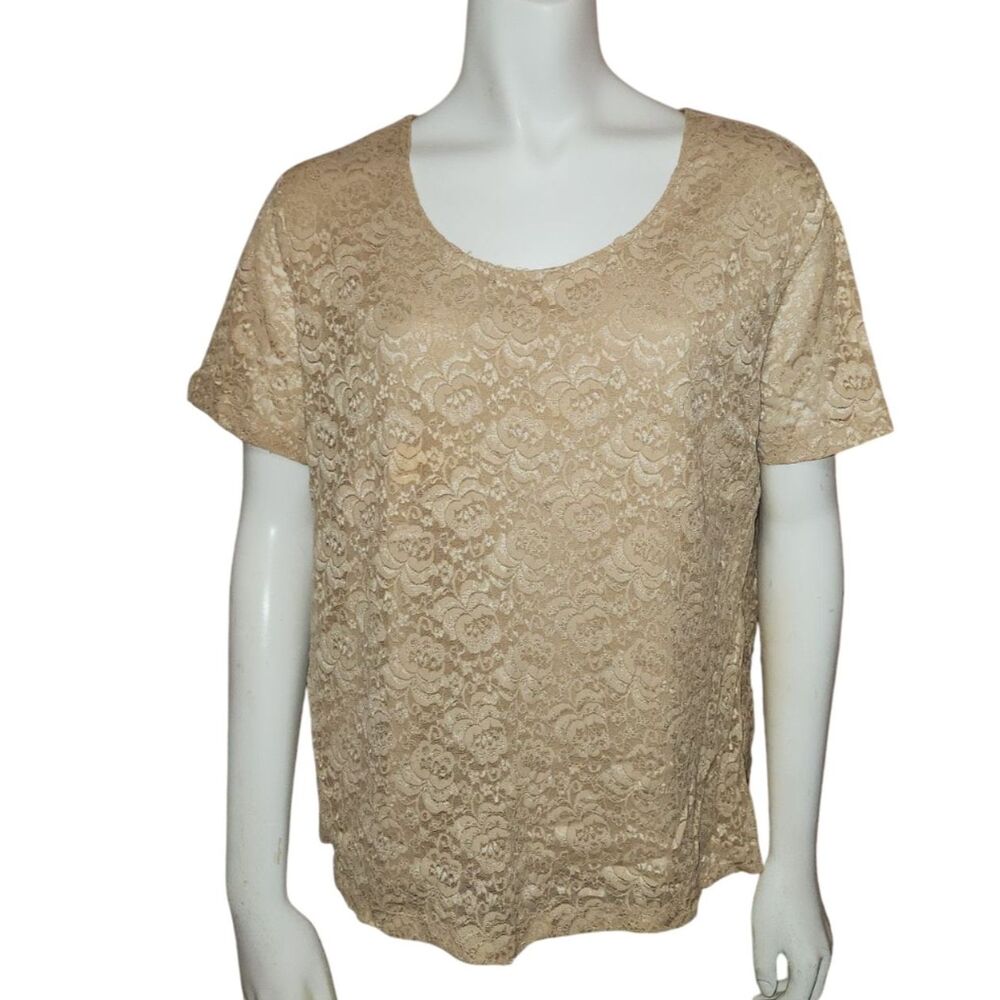 Covington Short Sleeve Gold Lace Top Womens Size Large
